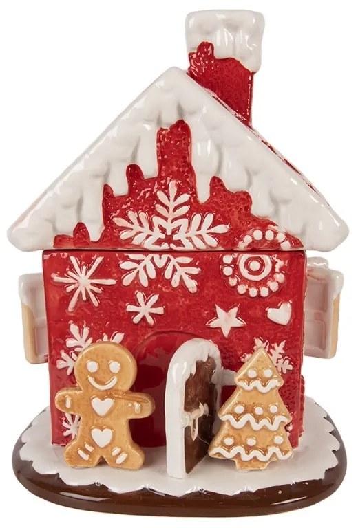 Červená keramická dóza perníková chalúpka - Ø 22*28 cm