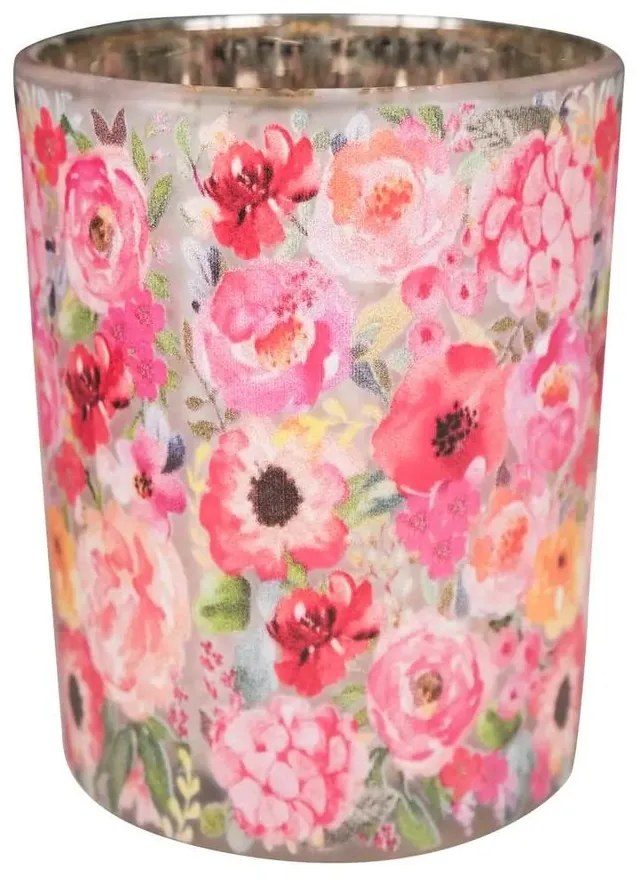 Farebný sklenený svietnik s kvetmi Fleury Poppy M - Ø 10*12 cm