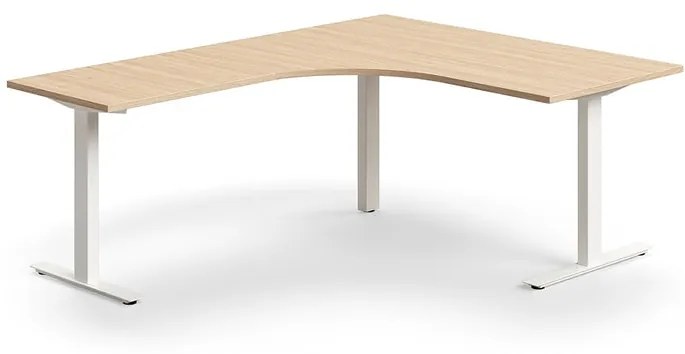 Kancelársky stôl QBUS, rohový, 1600x2000 mm, T-rám, biely rám, dub