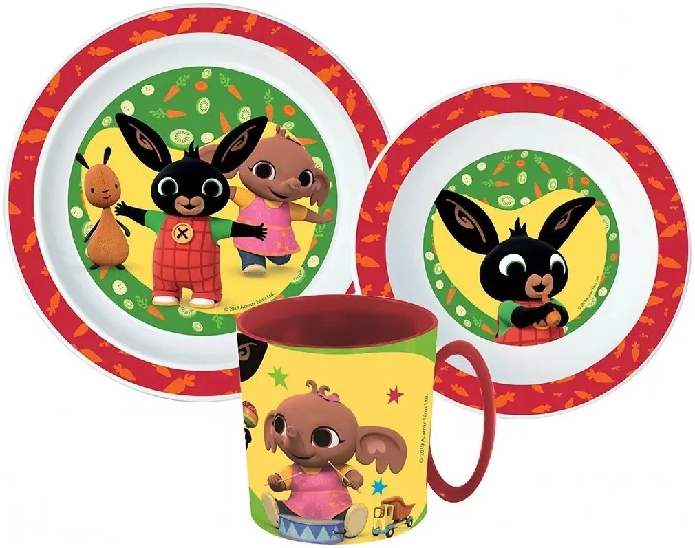 Sada plastového riadu Zajačik Bing s hrnčekom - 3 diely