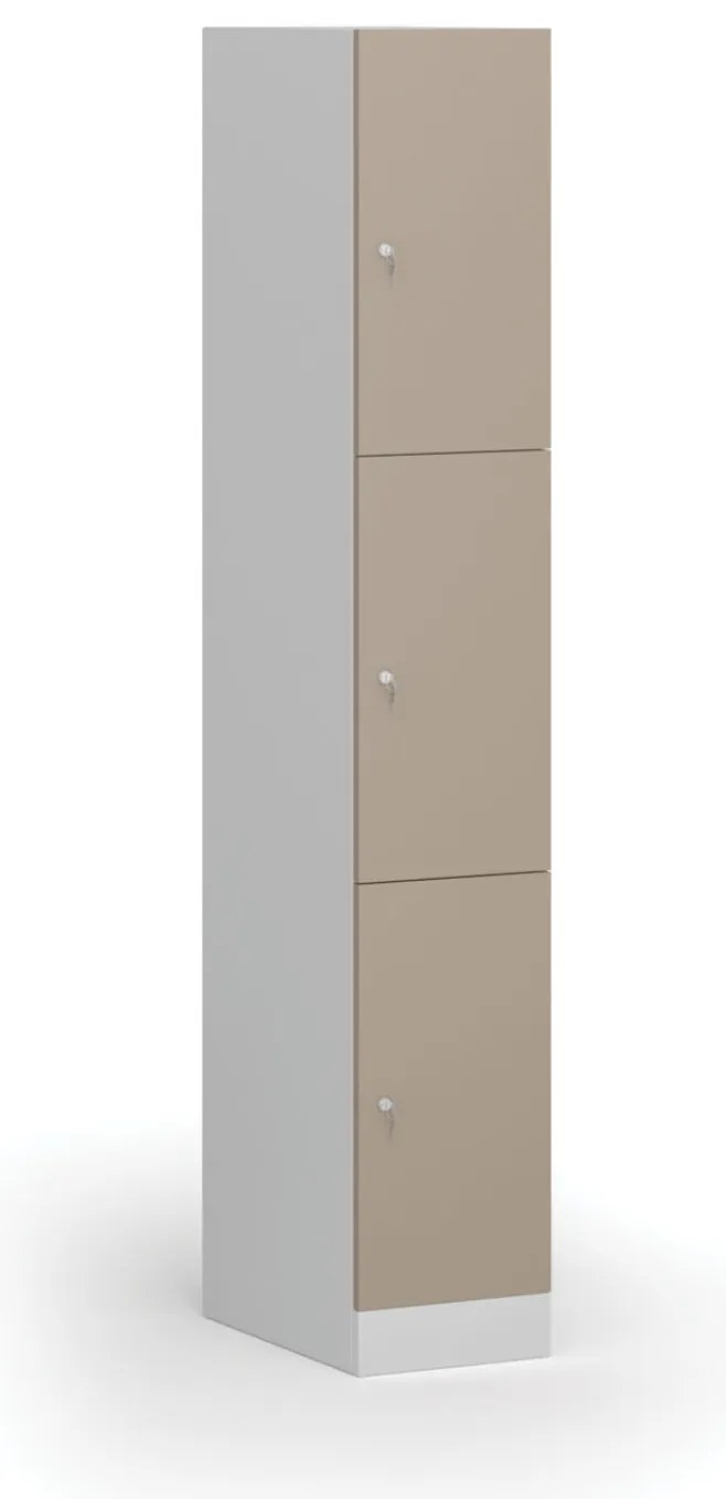 Šatníková skrinka S1 s úložnými boxmi, 3 boxy, 1850 x 300 x 500 mm, demont, cylindrický zámok, béžové dvere
