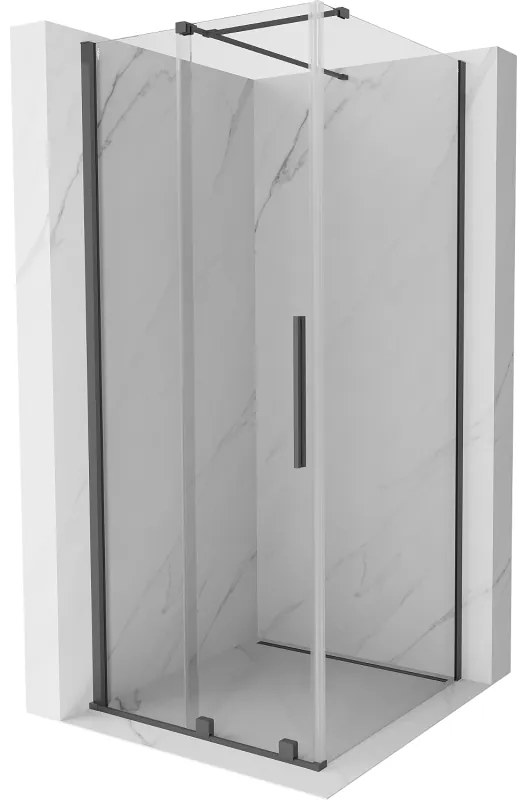 Mexen Velar, sprchový kút s posuvnými dverami 90(dvere) x 90(stena) cm, 8mm číre sklo, grafitová matná, 871-090-090-01-66