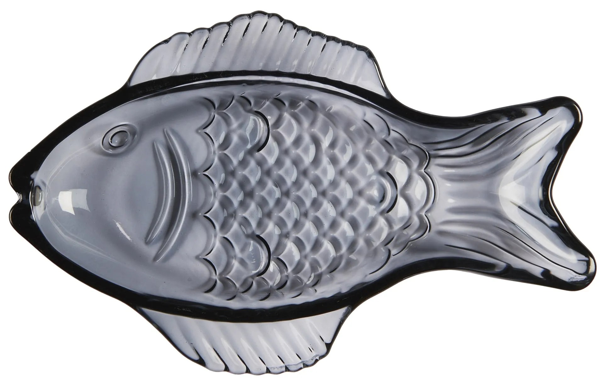 Ib Laursen Sklenený tanierik v tvare ryby Dark Blue Small