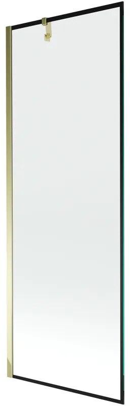 Mexen Next, vaňová zástena 1-krídlová 70 x 150 cm, fixné krídlo, 6 mm číre sklo s čiernym vzorom, zlatý profil, 895-070-000-00-70-50