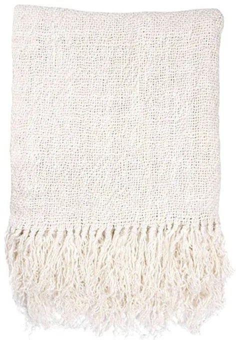Krémový ľanový pled so strapcami Natural - 130 * 170 cm