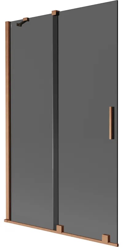 Mexen Velar, 2-krídlová posuvná vaňová zástena 110 x 150 cm, 8mm šedé sklo, medená matná, 896-110-000-41-65