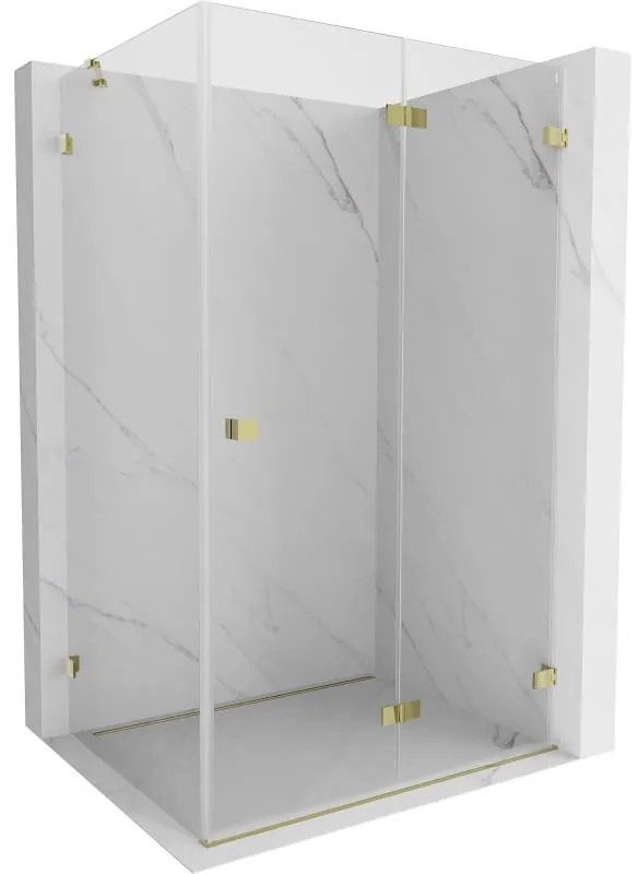 Mexen Lunar-F, sklápací sprchový kút pravý 90 x 70 cm, 8mm číre sklo, zlatý profil, 836-090-070-50-00-P