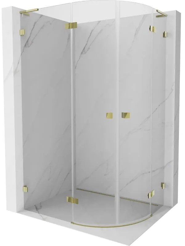 Mexen Lunar, L polkruhový sprchový kút výklopný doľava 80 x 70 cm, 8mm číre sklo, zlatý profil, 833L-080L-070P-50-00