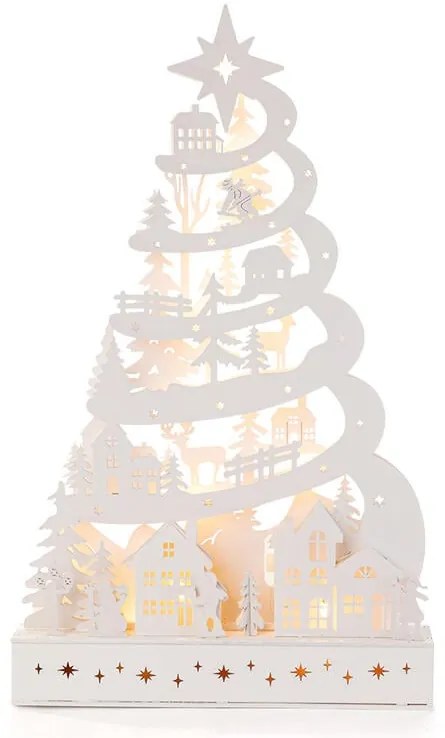 Drevená dekorácia STROM s LED 45 cm, biela