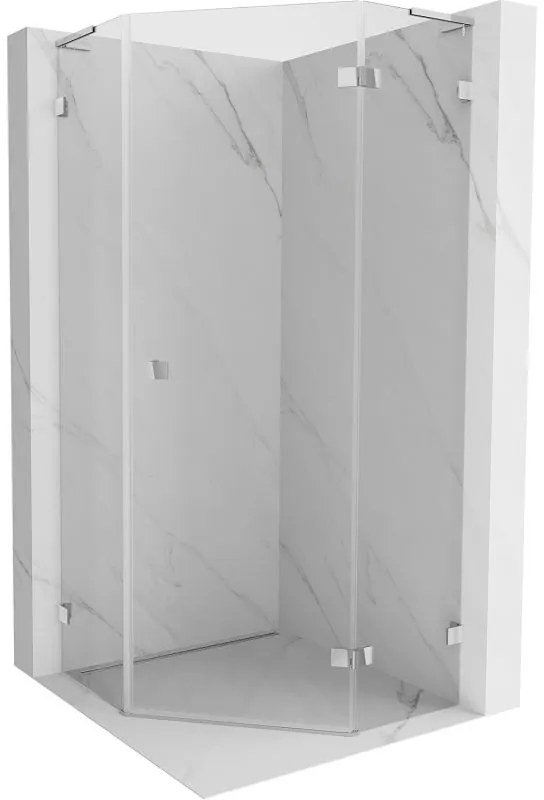 Mexen Lunar, L pravý výklopný päťuholníkový sprchový kút 80 x 80 cm, 8mm číre sklo, chrómový profil, 831L-080P-080L-01-00-P