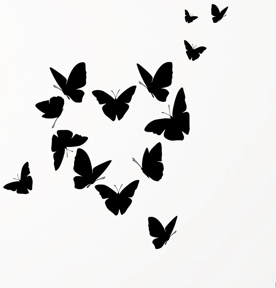 Veselá Stena Samolepka na stenu na stenu Motýliky v tvare srdca Farba: černá