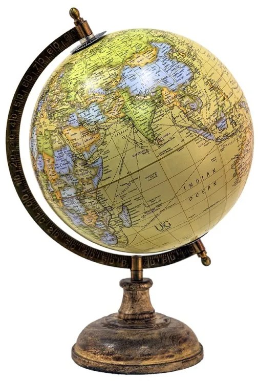 Žltý dekoratívny glóbus na drevenom podstavci - 22*22*37 cm