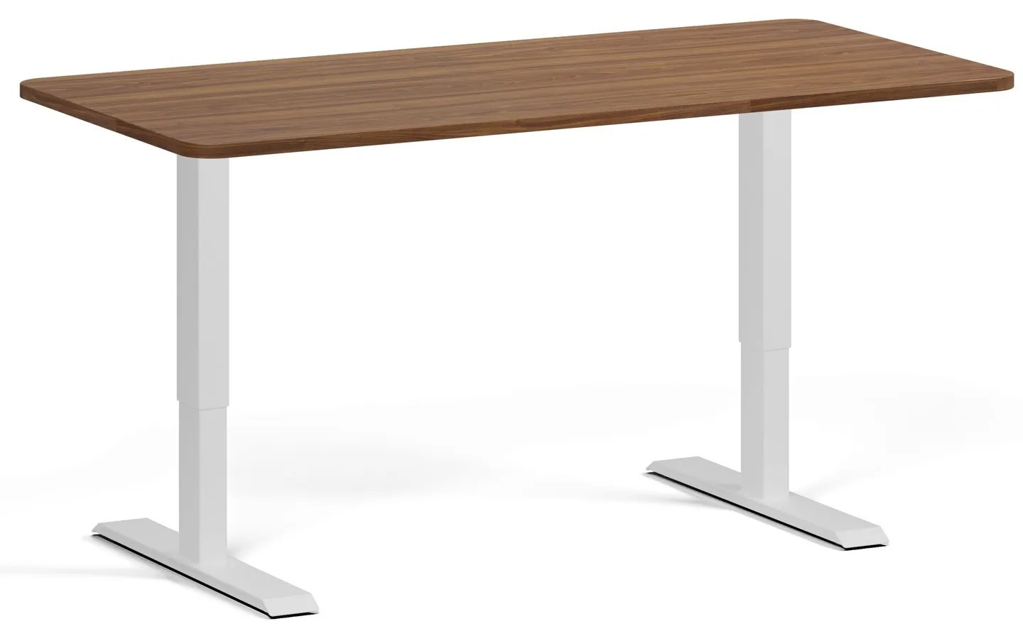 Výškovo nastaviteľný stôl, 160x80 cm, 1 motor, zaoblené rohy, sivá podnož, orech