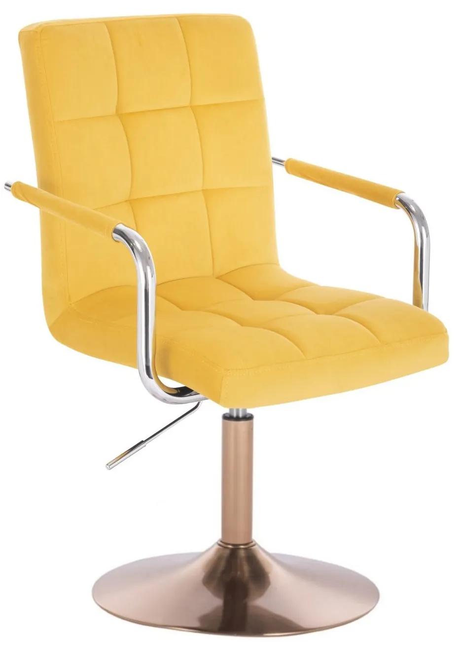LuxuryForm DESIGN Stolička VERONA VELUR na zlatom tanieri - žltá