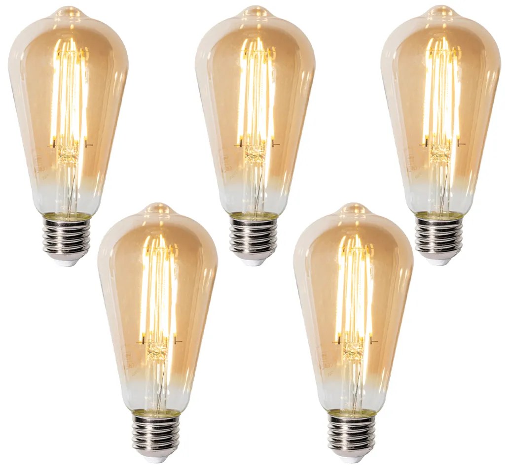 Sada 5 ks E27 3-staps dimabaar LED lamp ST64 goud 6W 700 lm 2700K