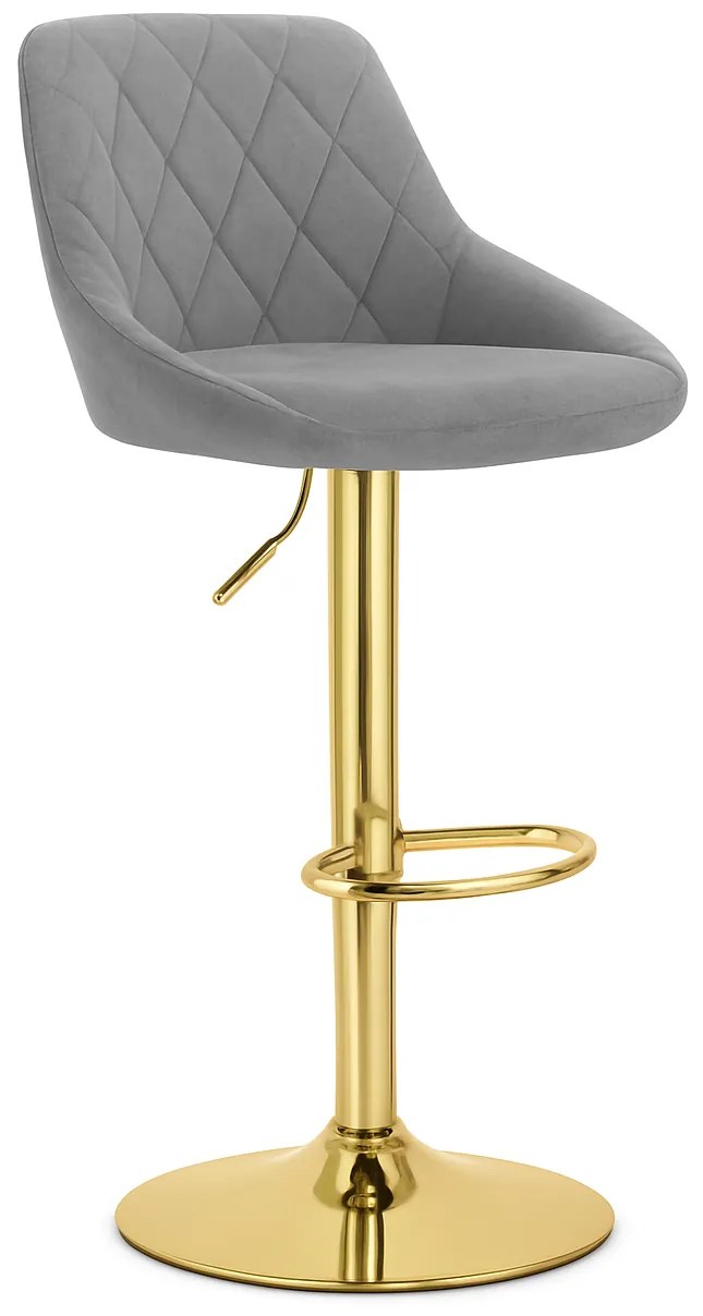 Barová stolička KAST - sivý zamat / zlatý základ