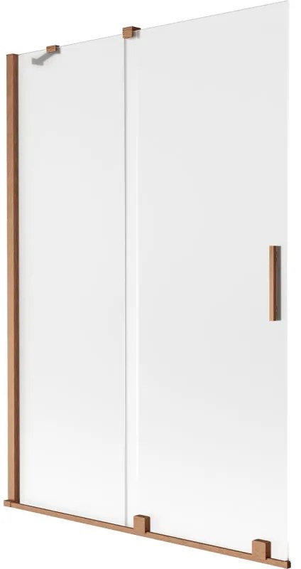 Mexen Velar, 2-krídlová posuvná vaňová zástena 120 x 150 cm, 8mm sklo námraza, medená matná, 896-120-000-31-65