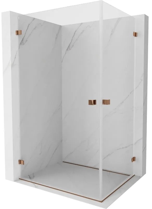 Mexen Lunar-B Duo, výklopný sprchový kút 75 x 70 cm, 8mm číre sklo, profil ružové zlato, 832-075L-070P-60-00