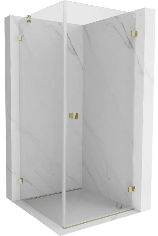 Mexen Lunar-B, pravostranný výklopný sprchový kút 70 x 70 cm, 8mm číre sklo, zlatý profil, 832-070-070-50-00-P