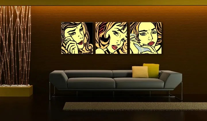 Ručne maľovaný POP Art obraz LICHTENSTEIN 3 dielny li6