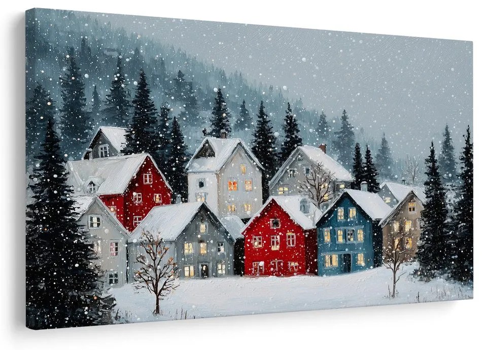 Obraz vianočná dedinka pod snehovou pokrývkou