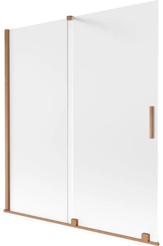 Mexen Velar, 2-krídlová posuvná vaňová zástena 150 x 150 cm, 8mm sklo námraza, medená matná, 896-150-000-31-65
