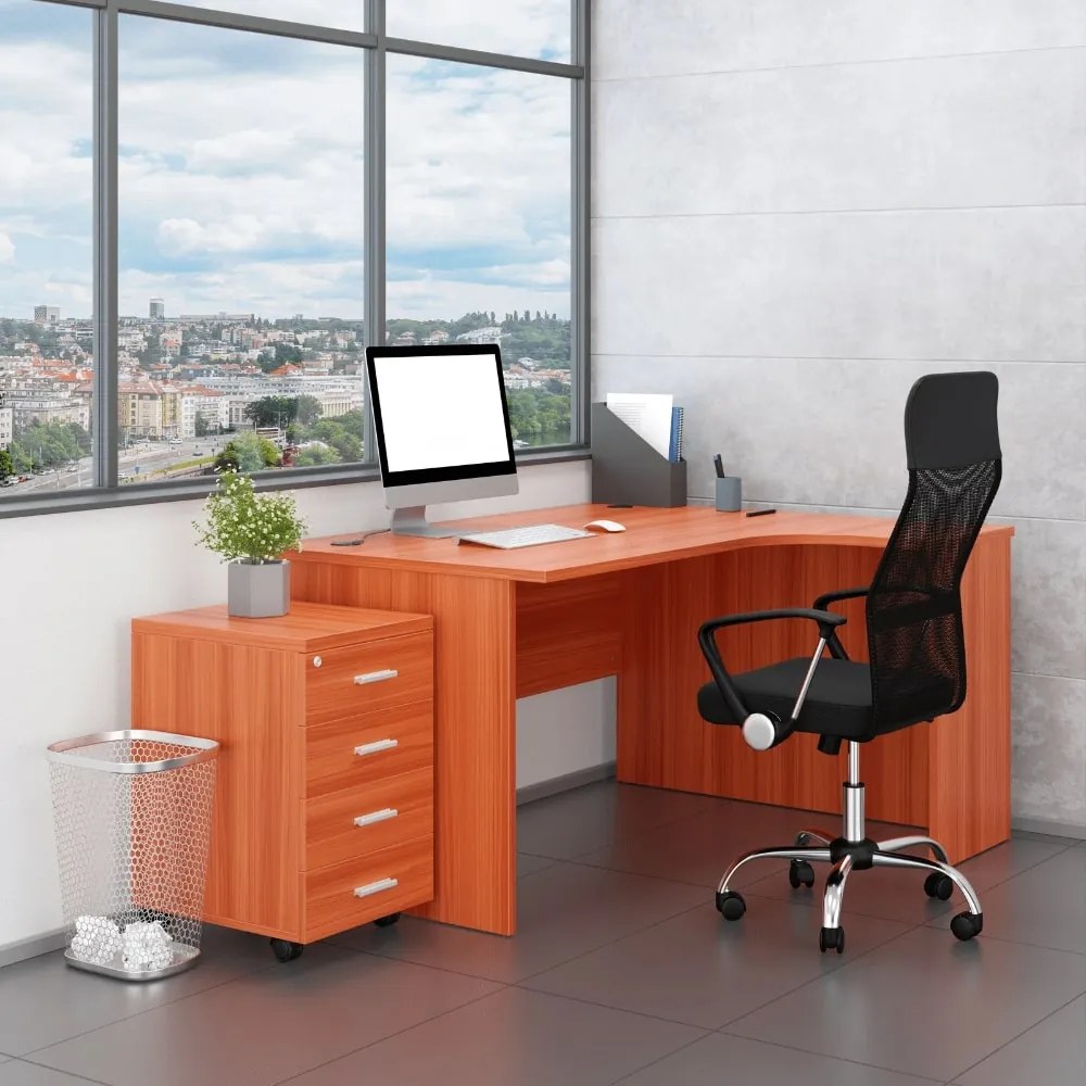 Zostava kancelárskeho nábytku SimpleOffice 2, 140 cm, pravá, čerešňa