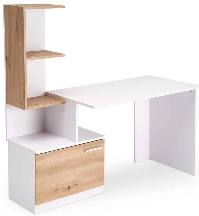 Písací stôl Kirkton, biela / dub artisan