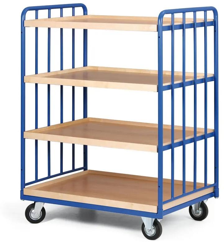 Policový vozík, 4 police s hranou, 2 bočnice s výplňou, nosnosť 300 kg