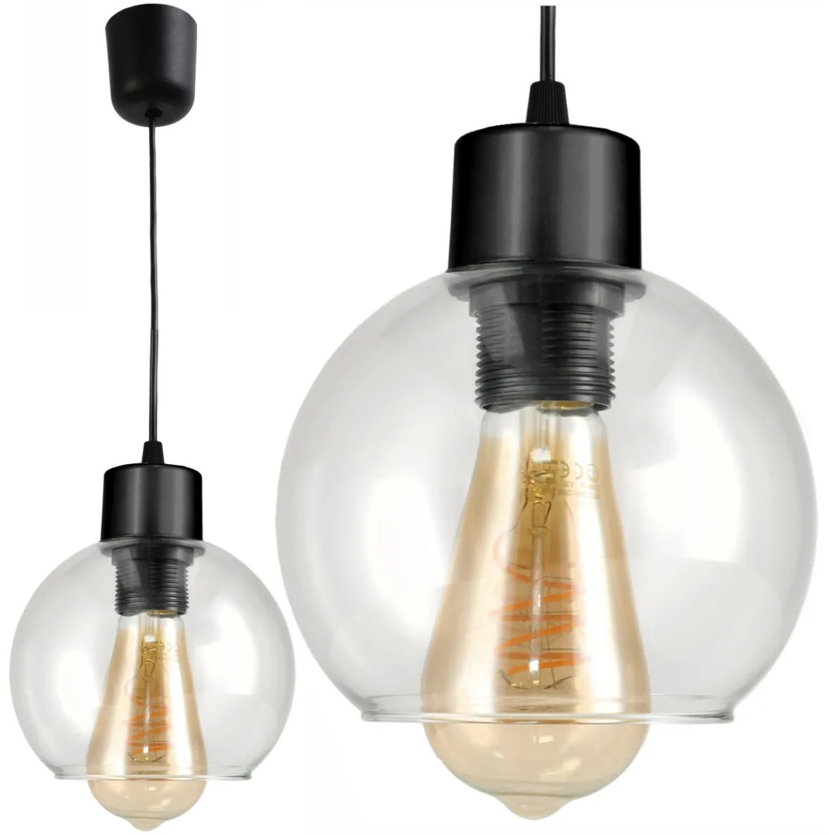 BERGE E27 LED luster závesné svietidlo, sklenená guľa, priehľadné