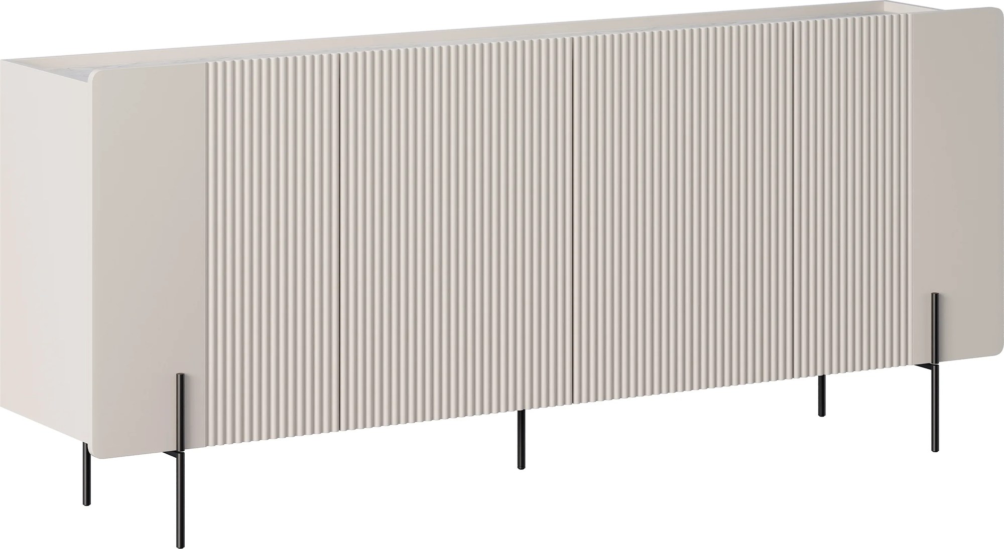 Komoda Malmi 200 cm štvordverová - kašmír / crema bianca / čierne nožičky