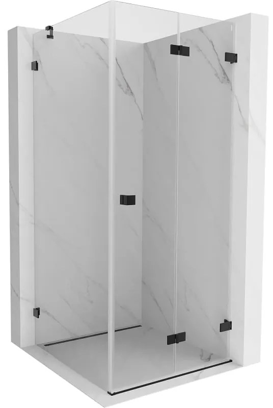 Mexen Lunar-F, sklápací sprchový kút pravý 90 x 90 cm, 8mm číre sklo, čierny profil, 836-090-090-70-00-P