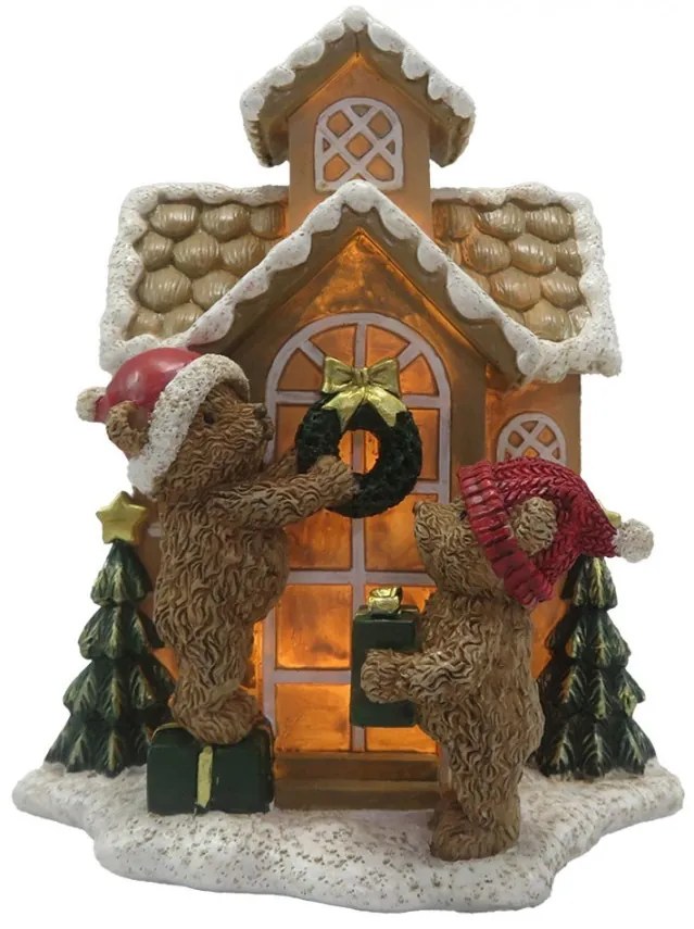 Svietiaca perníková chalúpka s medvedíkmi Gingerbread House - 15*10*18 cm