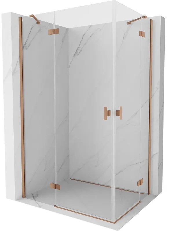 Mexen Mist-H Duo, 2-krídlový výklopný sprchový kút 120 x 80 cm, číre sklo, medený matný profil, 8A5-120L-080P-65-00