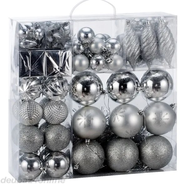 Sada strieborných vianočných baniek 103ks