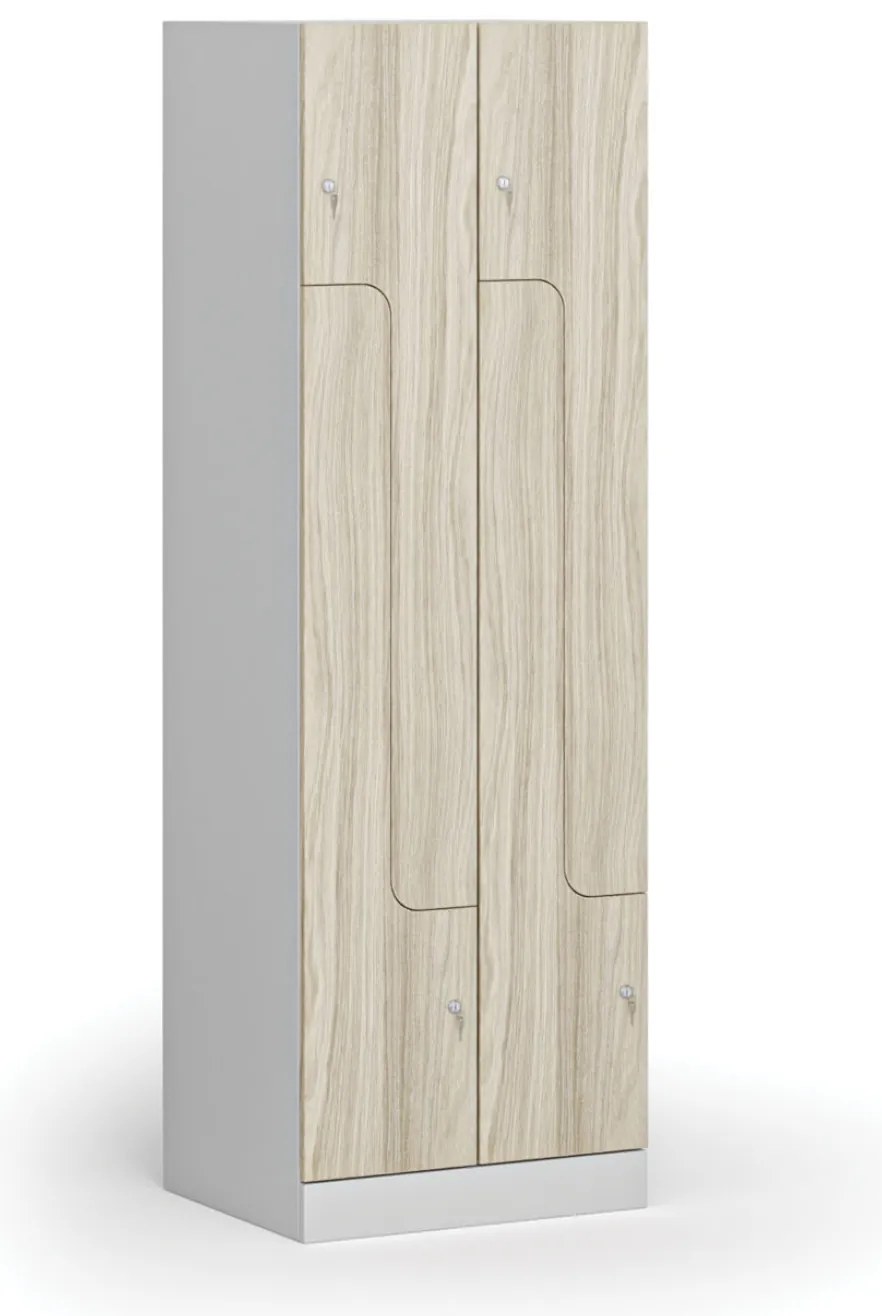 Kovová šatníková skrinka Z, 4 oddiely, 1850 x 600 x 500 mm, demont, cylindrický zámok, laminované dvere, dub prírodný