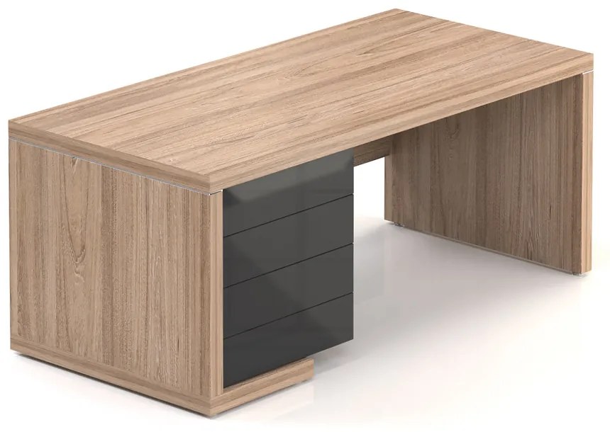 Stôl Lineart 180 x 85 cm + ľavý kontajner, brest svetlý / antracit