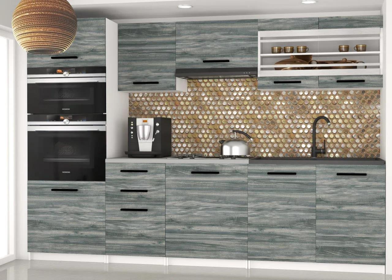 Kuchynská linka Belini 240 cm šedý antracit Glamour Wood s pracovnou doskou Paula2 TOR PAULA2/4/WT/GW1/0/B1