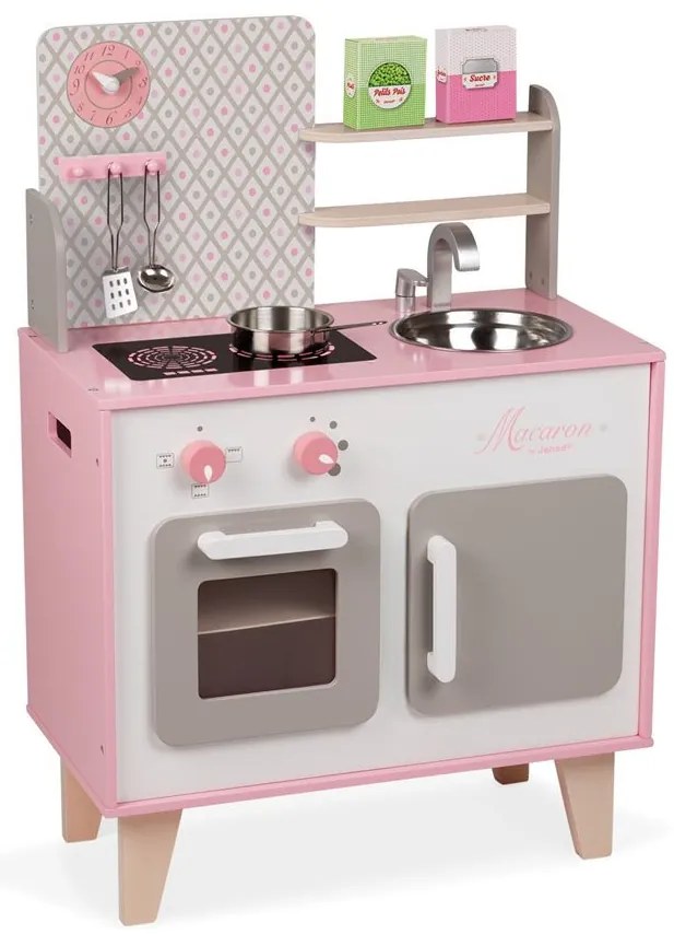 Drevená kuchynka Macaron - ružová biela s príslušenstvom
