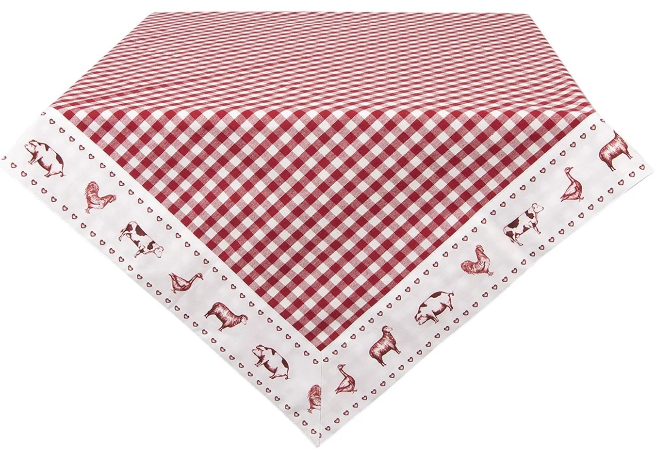 Štvorcový bavlnený obrus Country Life Animals bielo-červený - 100 * 100 cm