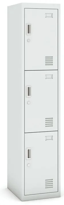 Šatníková skrinka s úložnými boxami, 3 boxy, 1800 x 380 x 450 mm, demont, cylindrický zámok, sivá/sivá