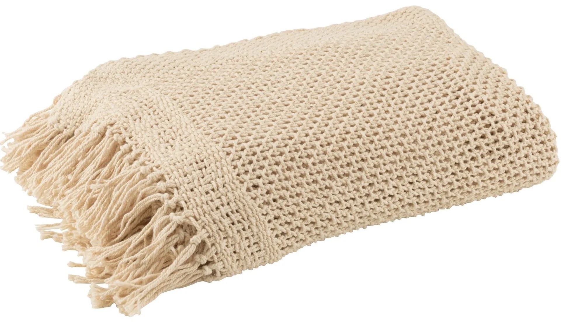 Béžový bavlnený pléd s okami Knittie - 130*187cm