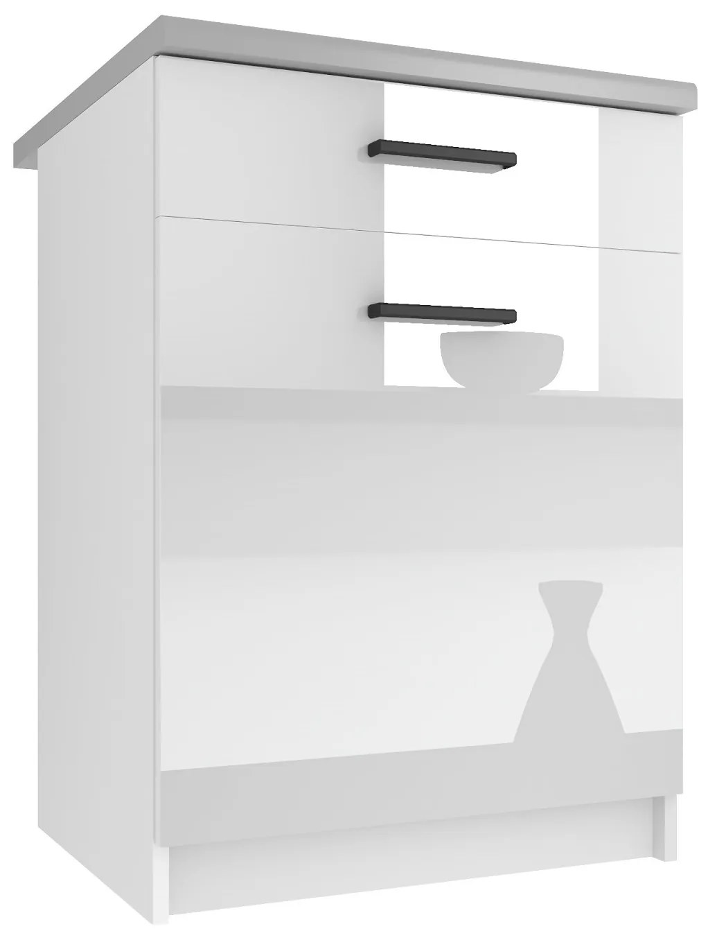 Kuchynská skrinka Belini spodná so zásuvkami 60 cm biely lesk s pracovnou doskou INF SDSZ1-60/0/WT/W/0/B1