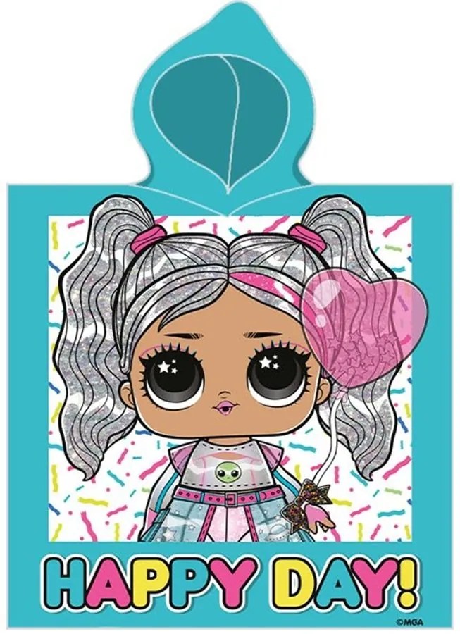 Dievčenské pončo - osuška s kapucňou L.O.L. Surprise - motív Happy Day - 100% bavlna s gramážou 300 g/m² - 50 x 110 cm