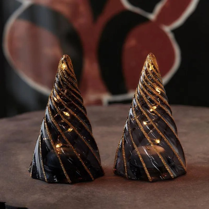 SIRIUS Svetelný stromček LED, sklenený, sada 2 ks, čierny, 11 cm