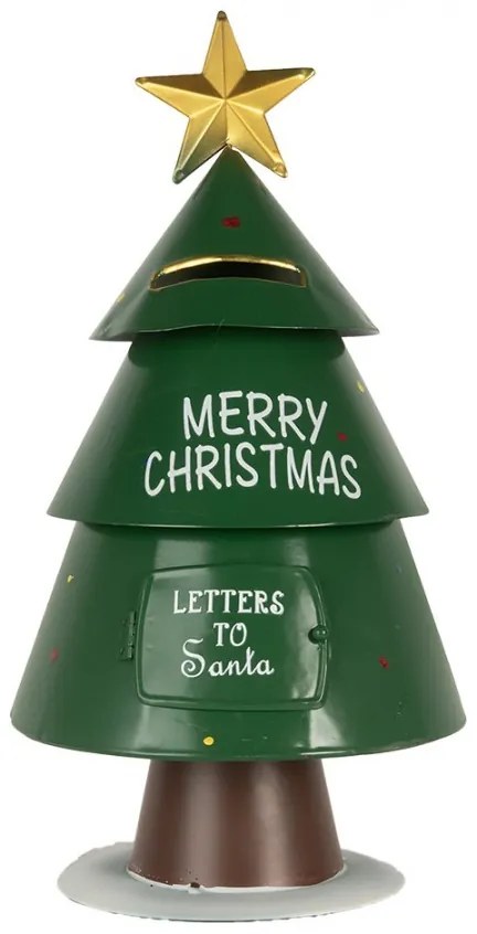 Zelená kovová schránka v tvare stromčeka Letters to Santa - Ø 18*35 cm