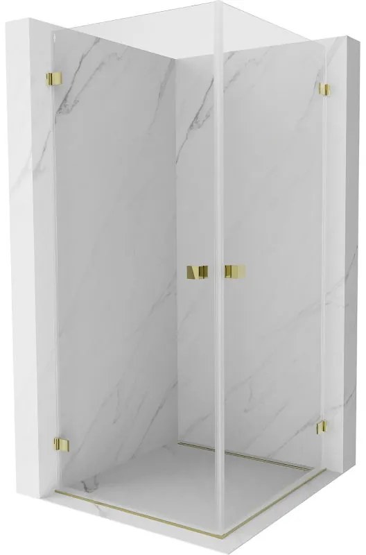 Mexen Lunar-B Duo, výklopný sprchový kút 85 x 85 cm, 8mm číre sklo, zlatý profil, 832-085L-085P-50-00