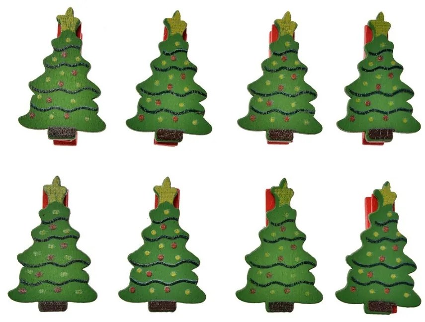 Set 8ks malý drevený kolíček so stromčekom - 2*1*4 cm