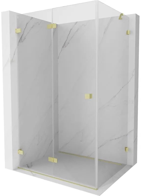 Mexen Lunar-F, skladací sprchový kút ľavý 90 x 70 cm, 8mm číre sklo, zlatý kartáčovaný - 836-090-070-55-00-L