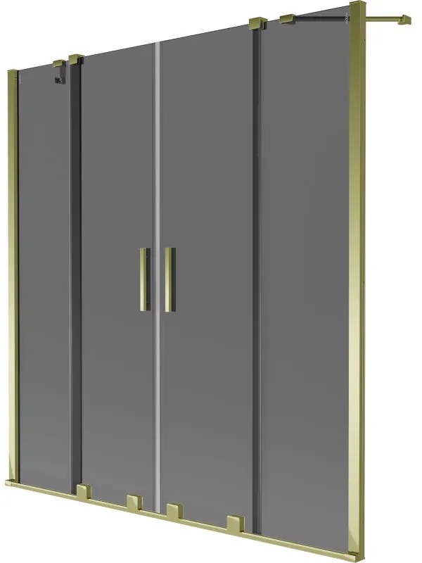 Mexen Velar Duo, 2-krídlová posuvná vaňová zástena 150 x 150 cm, 8mm šedé sklo, zlatá lesklá, 896-150-000-42-50